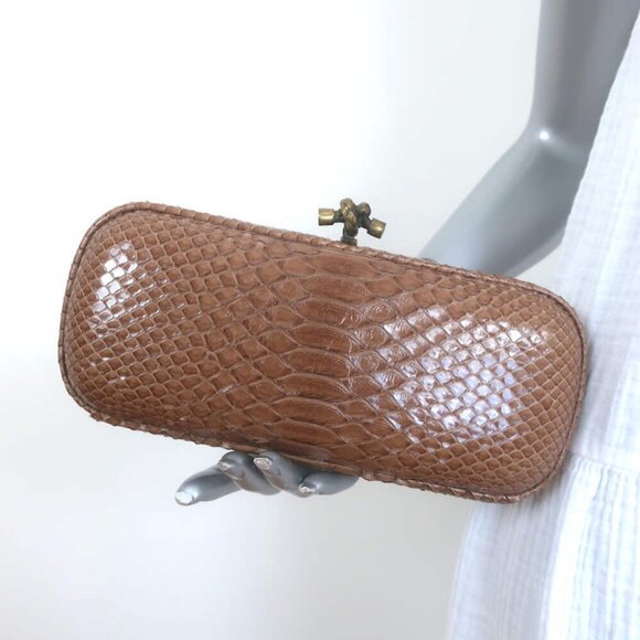 Bottega Veneta Snakeskin Long Stretch Knot Clutch Brown - Picture 1 of 12